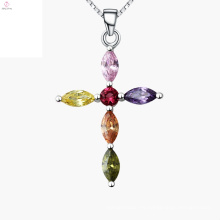 Venta al por mayor 925 Sterling Silver Cross Crystal Necklace Jewelry